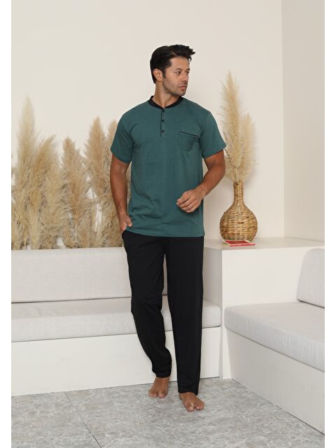 Formo Erkek %100 Organik Doğal Pamuk Yüksek Kalite Düğmeli Kısa Kollu Battal Büyük Beden Pijama Takımıı - S000426376-18194