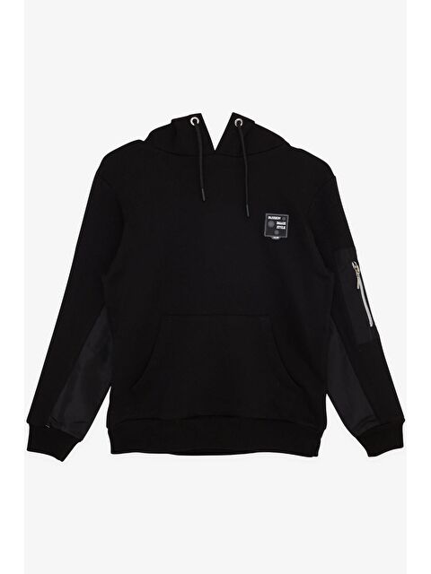 Breeze Erkek Çocuk Sweatshirt Kapüşonlu Kolu Fermuar Detaylı Siyah (9-12 Yaş) - S000071901-19351
