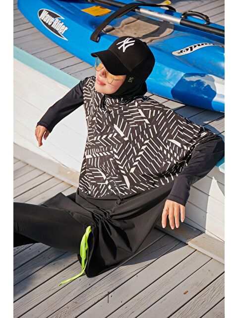 Marina Paraşüt Siyah Tam Kapalı Tesettür Mayo M2327 - S000029360-19351