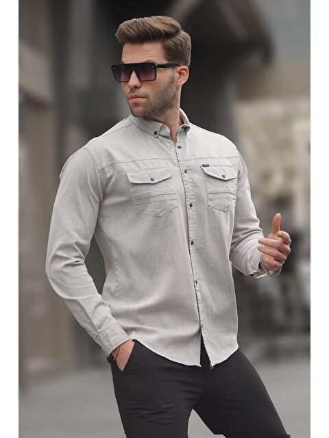 Madmext Taş Rengi Rahat Kalıp Gabardin Erkek %100 Pamuk Gömlek 6810 - S000039735-25636
