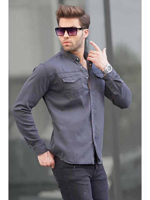 Madmext Füme Rahat Kalıp Gabardin Erkek %100 Pamuk Gömlek 6810 - S000039735-33408
