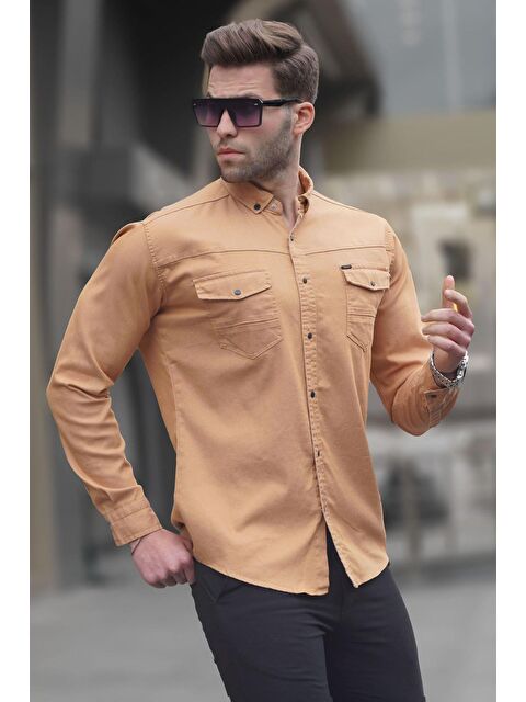 Madmext Hardal Rahat Kalıp Gabardin Erkek %100 Pamuk Gömlek 6810 - S000039735-20074