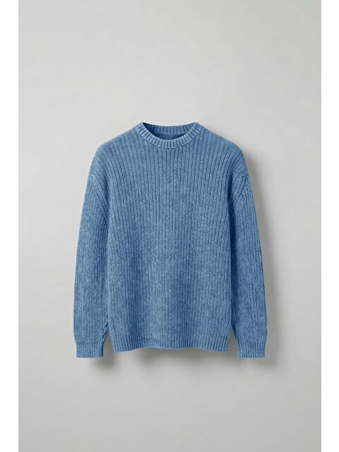 Abluka Online Erkek Oversize Yıkamalı Efektli Basic Kazak Mavi - S000487344-17234