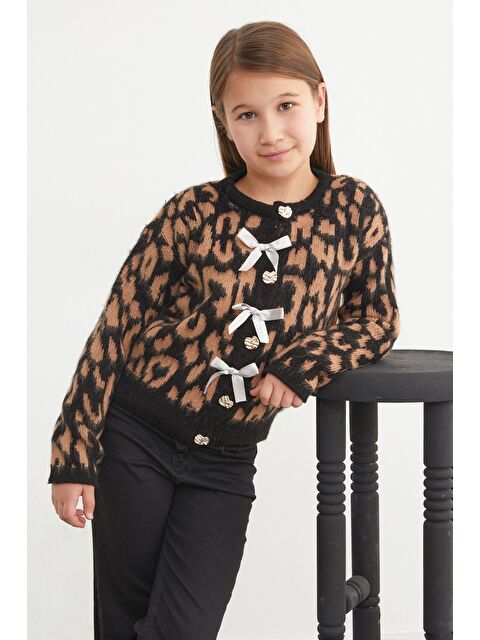 Fullamoda Leopar Desenli Fiyonklu Kız Çocuk Hırka - S000451513-19413