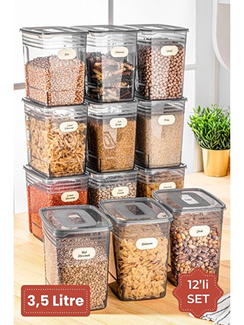 Meleni Home 12'li Mega Set - Lena Etiketli Erzak Saklama Kabı - Kiler Dolap Düzenleyici Bakliyat Kabı 12x3,5 lt - S000080482-29666