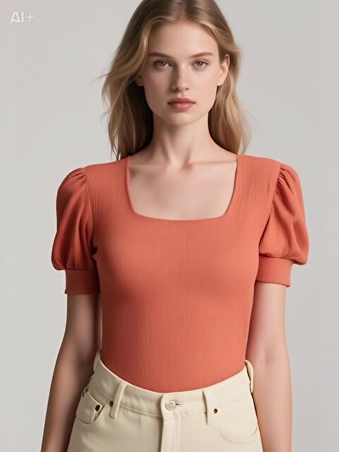 Hazelin Kadın Gül Kurusu Kare Yaka Örme Bluz HZL22W-BD104091 - S000030733-20027