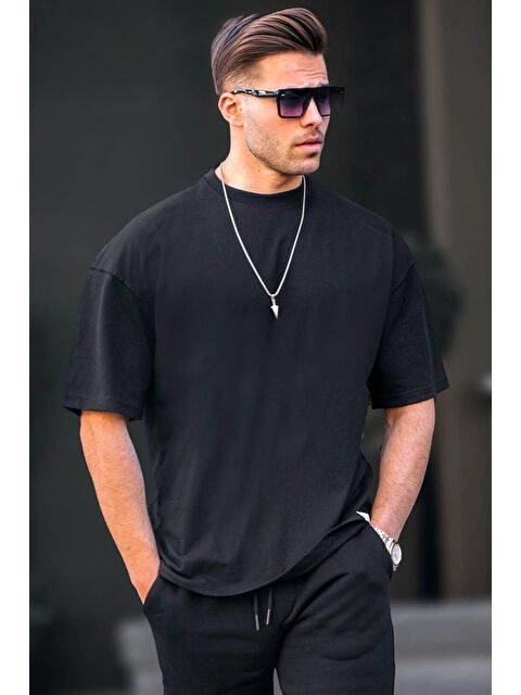 Madmext Erkek Siyah Oversize Fit Basic %100 Pamuk Tişört 6066 - S000015946-19351