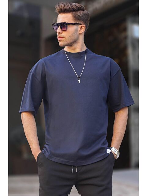 Madmext Erkek Lacivert Oversize Fit Basic %100 Pamuk Tişört 6066 - S000015946-21164