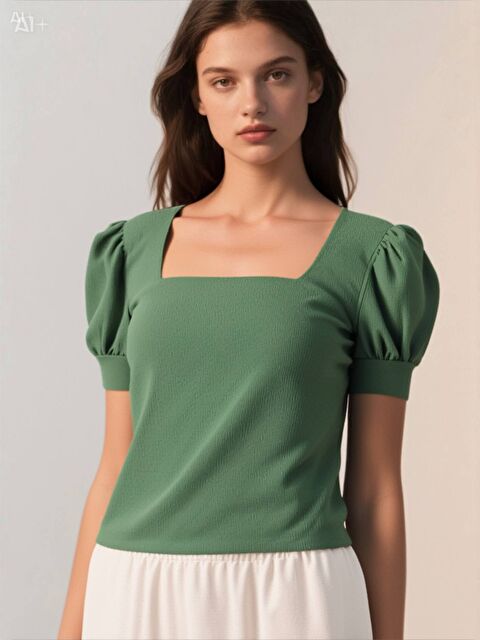 Hazelin Kadın Zümrüt Yeşil Kare Yaka Örme Bluz HZL22W-BD104091 - S000030733-18709