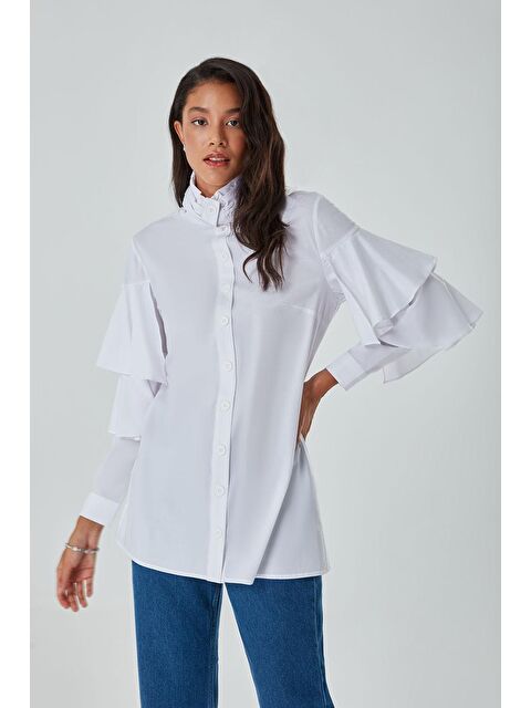 Mizalle Fırfır Detaylı Beyaz Gömlek - S000049429-20063