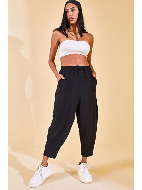 Xhan Siyah Beli Lastikli Slouchly Pantolon 2YXK5-46168-02 - S000035298-19351