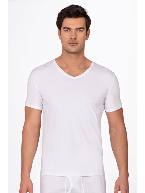 Kompedan Erkek V Yaka Pamuklu Modal Tişört Fanila - S000162112-20063