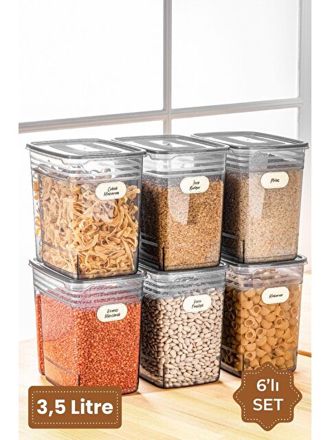 Meleni Home 6'lı Mega Lena Bakliyat Kabı - Etiketli Kavanoz Erzak Saklama Kabı 6x3500 ml - S000081154-29666