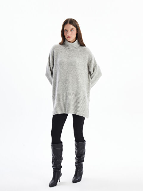 Dexia Palermo - Balıkçı Yaka Yumuşak Dokulu Rahat Kalıp Düz Triko Kazak - Gri Renk - S000151529-20600