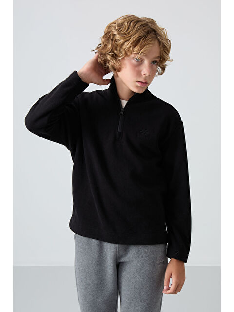 Tommylife Siyah Kalın Yumuşak Dokulu Standart Fit Nakışlı Polar Erkek Çocuk Sweatshirt - 11221 - S000330258-19351