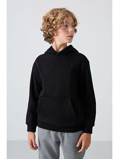 Tommylife Siyah Pamuklu Kalın İçi Tüylü Yumuşak Dokulu Standart Fit Baskılı Erkek Çocuk Sweatshirt - 11215 - S000330259-19351
