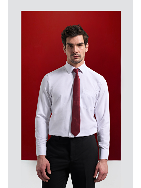 İMZA Beyaz Sert Yaka Düz Classic Pamuklu Comfort Fit Gömlek 1004250213 - S000357346-20063