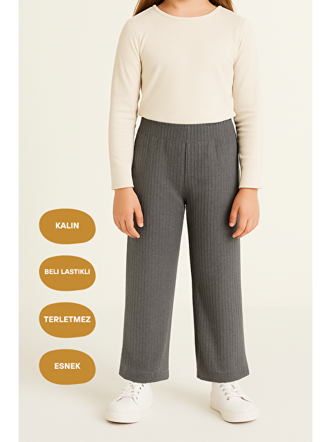 Mmetalic Beli Lastikli Füme Kız Çocuk Eşofman Altı - Rahat Geniş Paça Kalın Kumaş 7-8-9-10-11-12-13-14 Yaş - S000353249-33408