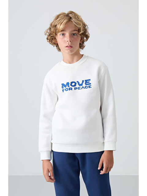 Tommylife Ekru Pamuklu Kalın İçi Tüylü Yumuşak Dokulu Standart Fit Baskılı Erkek Çocuk Sweatshirt - 11216 - S000330251-19965