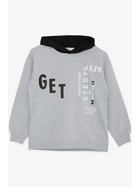 Breeze Erkek Çocuk Sweatshirt Kapüşonlu Yazı Baskılı Gri Melanj (8-14 Yaş) - S000080486-37204