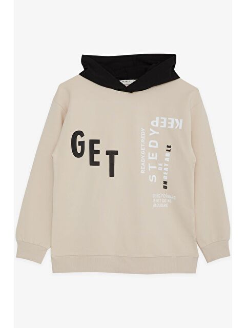 Breeze Erkek Çocuk Sweatshirt Kapüşonlu Yazı Baskılı Bej (8-14 Yaş) - S000080486-19928