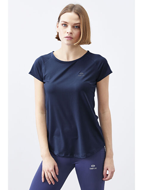 Tommylife İndigo Sırt Pencereli Kısa Kol Standart Kalıp O Yaka Kadın T-Shirt - 97101 - S000032338-23093
