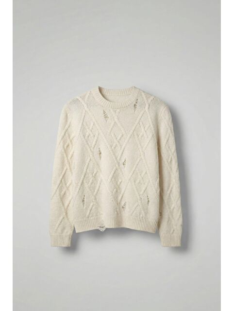 Abluka Online Erkek Oversize Desenli Triko Kazak Ekru - S000487348-19965