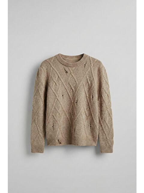 Abluka Online Erkek Oversize Desenli Triko Kazak Taş - S000487348-25636