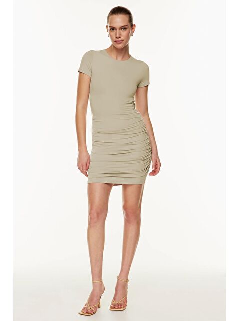 Madmext Camel Büzgülü Mini Kadın Elbise Mg1739