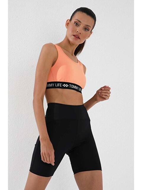 Tommylife Siyah Yüksek Bel Toparlayıcı Kısa Biker Kadın Tayt - 91007 - S000032306-19351