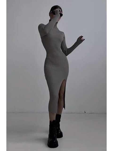 Madmext Vizon Balıkçı Yaka Yırtmaçlı Kadın Elbise Mg1735 - S000030085-26429