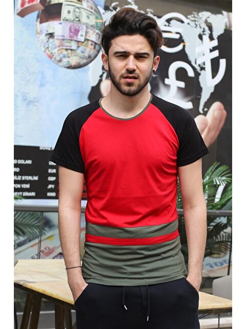 Madmext Şerit Detaylı Kırmızı %100 Pamuk Tişört 3014 - S000039683-20045