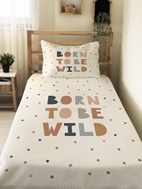 Evmila Harf Desenli Baskılı Çocuk Tek Kişilik Pike Takımı Beyaz - S000041150-23173