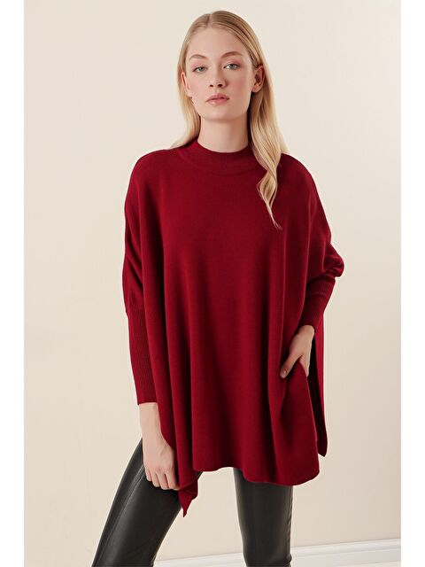 Bigdart 15783 Yırtmaçlı Panço Kazak - Bordo - S000085408-19951