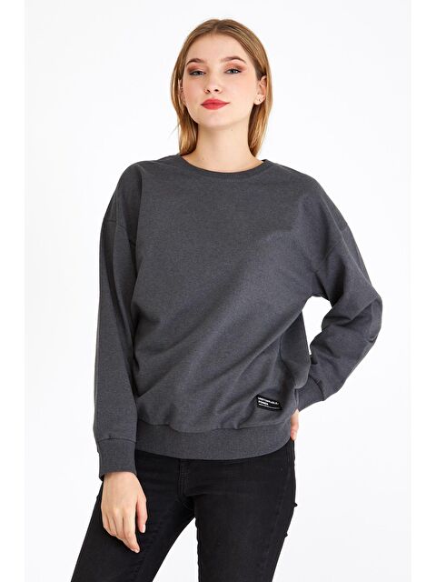 Mmetalic Kadın Antrasit Renk Basic Bisiklet Yaka Sweatshirt - S000237853-29666