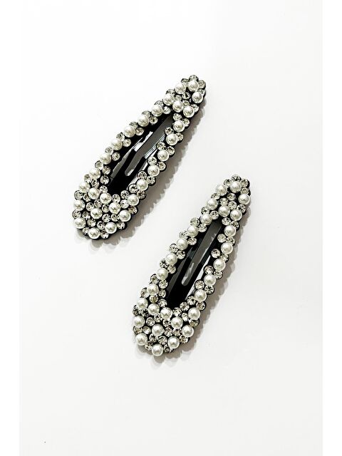 New Obsessions Kristal Taşlı ve İncili Siyah Çıt Çıt Toka 2'li Paket - S000144736-37431