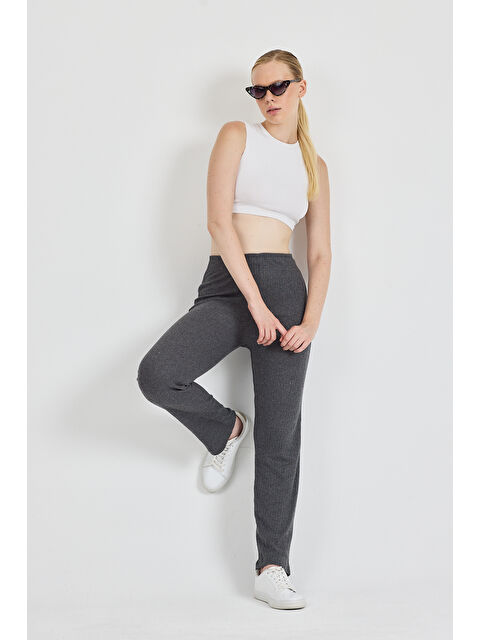 Mmetalic Kadın Füme Yüksek Bel Fitilli Bol Paça Günlük İnce Eşofman Altı Pijama - S000353246-33408