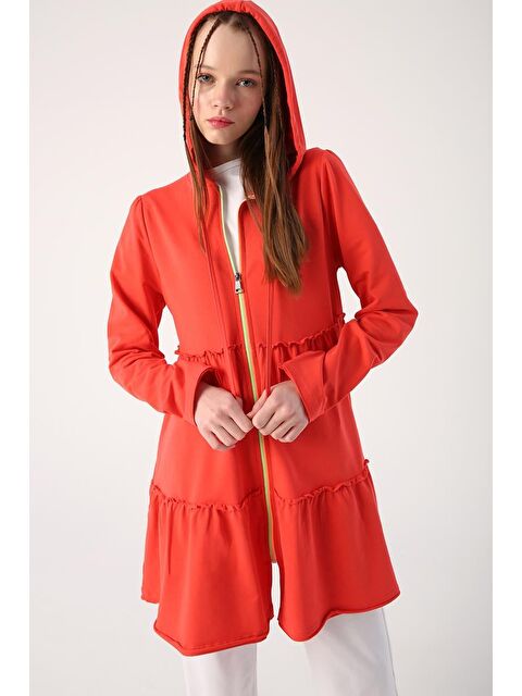 ALLDAY Nar Çiçeği Fırfırlı Neon Detaylı Kapüşonlu Örme Hırka - S000027154-20048