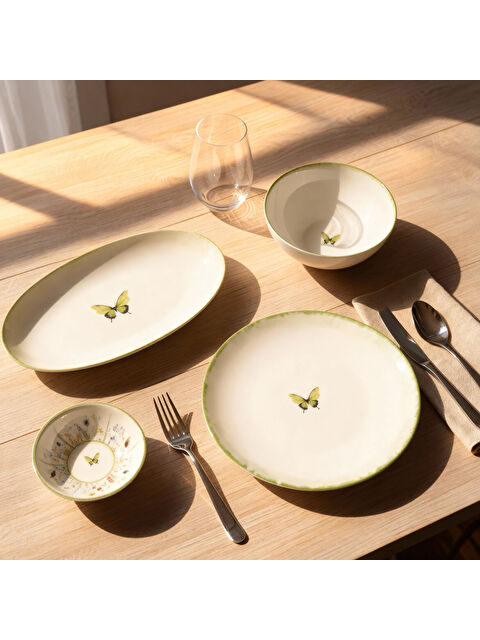 GÜRAL PORSELEN Flora Green 12 Parça 4 Kişilik Kahvaltı Takımı 4883 - S000483517-37646