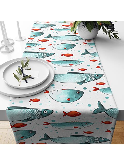 Evmila Balık desenli baskılı 40x140 cm runner 40x140 cm - S000014471-17234