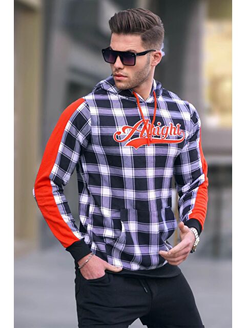 Madmext kapüşonlu Ekoseli Sweatshirt Beyaz 2843