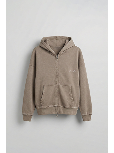 Abluka Online Erkek Relax Fit Yıkamalı Kapüşonlu Sweatshirt Koyu Bej - S000491220-19933