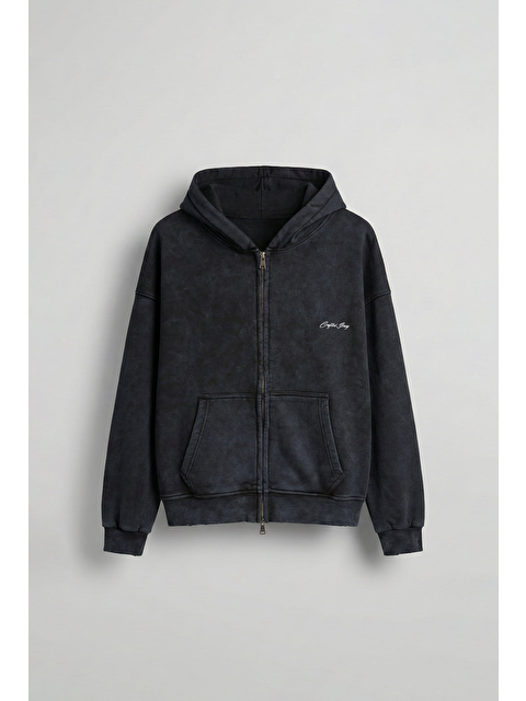 Abluka Online Erkek Relax Fit Yıkamalı Kapüşonlu Sweatshirt Siyah - S000491220-19351