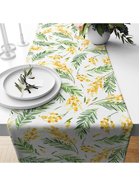 Evmila Mimoza desenli baskılı 40x140 cm runner 40x140 cm - S000014475-20072