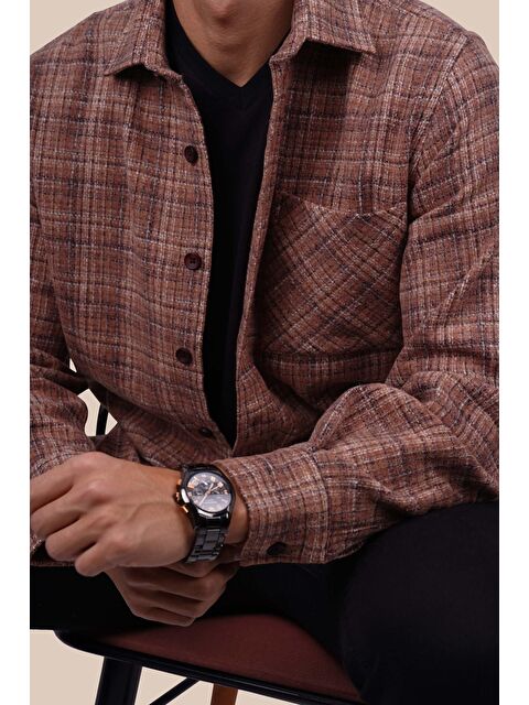 Etikmen Kiremit Hasır Desenli Oversize %100 Pamuk Erkek Oduncu Gömlek - S000236685-18657