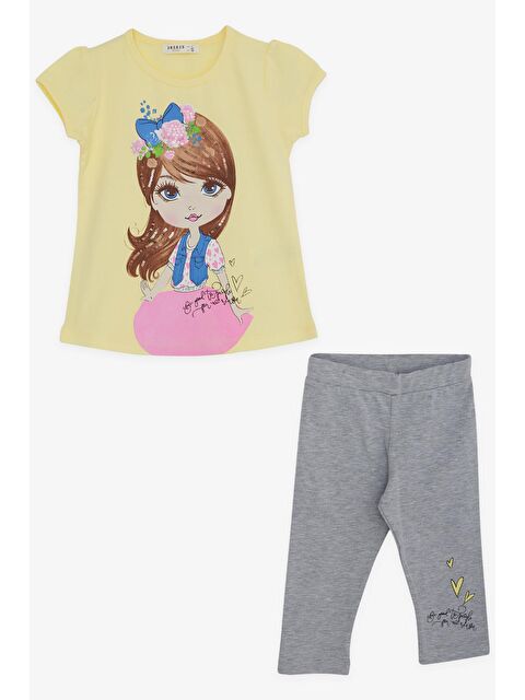 Breeze Kız Çocuk Taytlı Takım Pullu Kız Baskılı Sarı (3-5 Yaş) - S000071918-20072