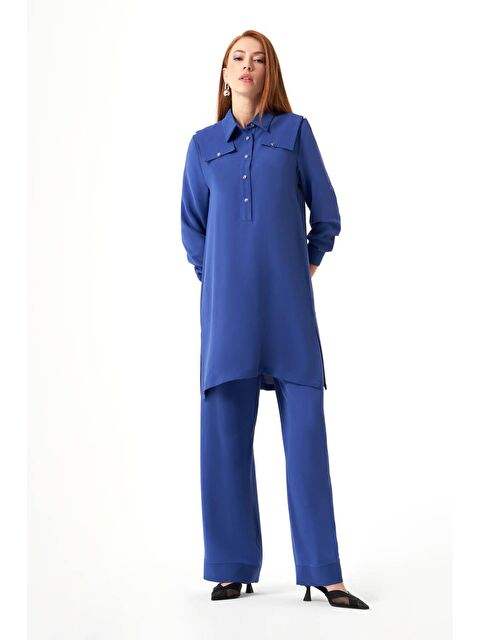 Mizalle Omuz Parçalı İndigo Tunik - S000090768-23093