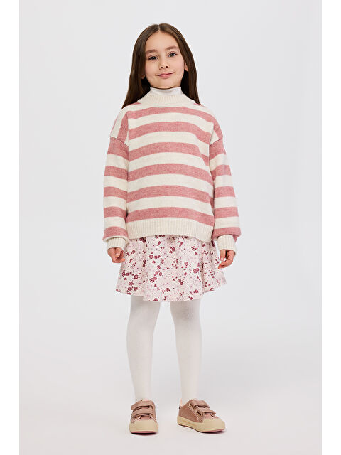 Panço Kız Çocuk Çizgili Triko Pembe Kazak - S000471048-20024