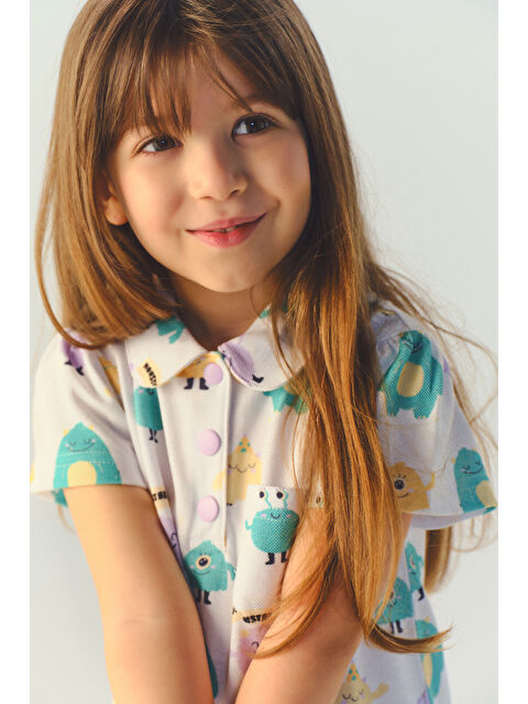 Panço Kız Bebek Desenli Kapüşonu Çıkarılabilir Örme Beyaz Elbise - S000393788-20063