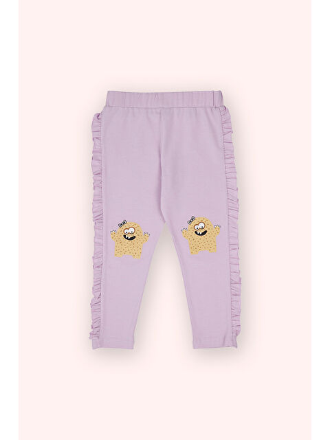 Panço Kız Bebek Beli Lastikli Kenarı Fırfırlı Baskı Detaylı Mor Tayt - S000393817-17878